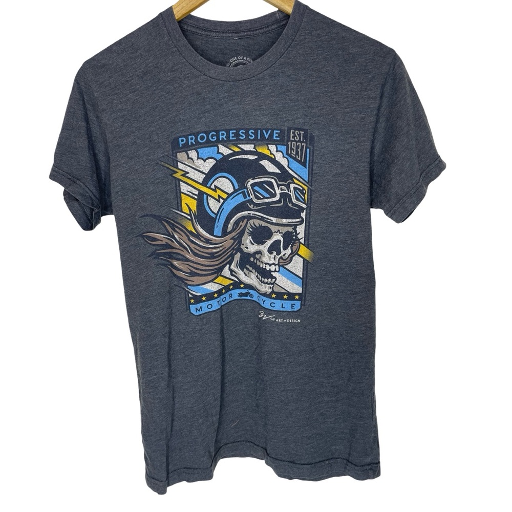 PROGRESSIVE MOTORCYCLES GREY MENS SHORT SLEEVE T SHIRT SMALL